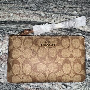 Coach Large Tan and Brown Signature Wristlet